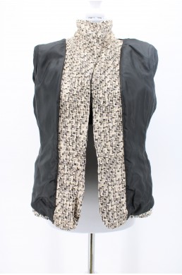 Veste Talbots Petite noir, blanc et beige en soie vintage