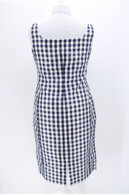 Robe doublée Lauren by Ralph Lauren bleu marine et blanc vichy effet satiné