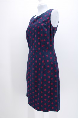 Robe Tommy Hilfiger bleu marine motif à pois rose, Neuve avec étiquette