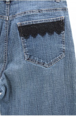 Pantalon Jean denim Simon Chang bleu avec broderie vintage