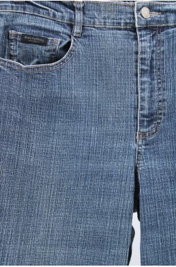 Pantalon Jean denim Simon Chang bleu avec broderie en coton