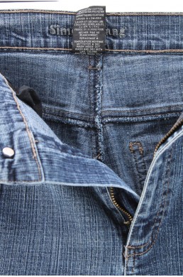 Pantalon Jean denim Simon Chang bleu avec broderie en coton vintage label