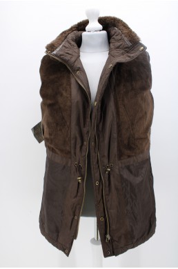 Blouson parka doudoune Andrew Marc New York marron capuche amovible