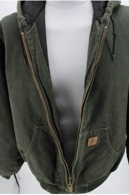 Blouson veste Carhartt vert foncé avec capuche (bomber jacket) zip