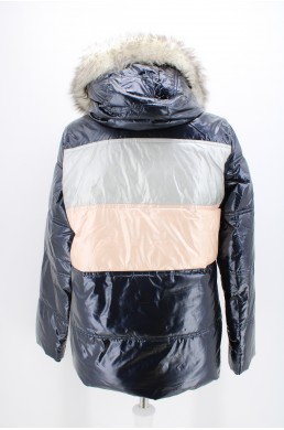Blouson doudoune Abercrombie bleu marine, rose nacre et argent