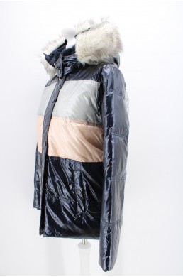 Doudoune Abercrombie bleu marine, rose nacre et argent