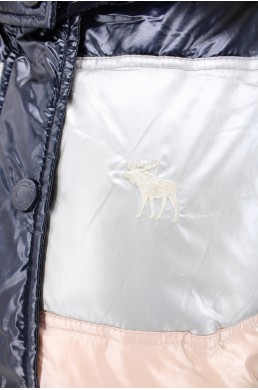 Blouson doudoune Abercrombie bleu marine, rose nacre et argent logo