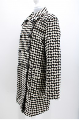 Manteau pied de poule Michael Kors noir et blanc en laine