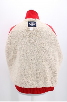 Manteau Sherpa Woolrich rouge style bomber - 100 % laine vierge - Made in USA doublure