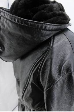 Manteau blouson en cuir Wilsons Leather noir avec capuche