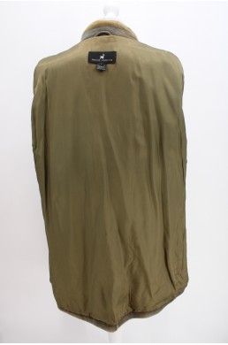 Blouson veste longue en cuir Peruvian Connection kaki doublure