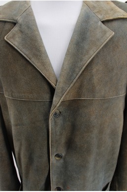 Blouson veste longue en cuir Peruvian Connection kaki made in Italy