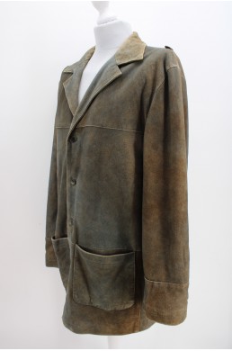 Blouson veste longue en cuir Peruvian Connection kaki
