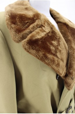 Manteau trench London Fog kaki col fourrure